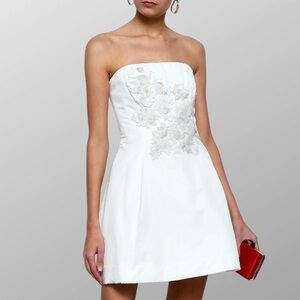 MARCHESA NOTTE WHITE SILK SEQUIN EMBELLISHED STRAPLESS MINI DRESS SIZE 12